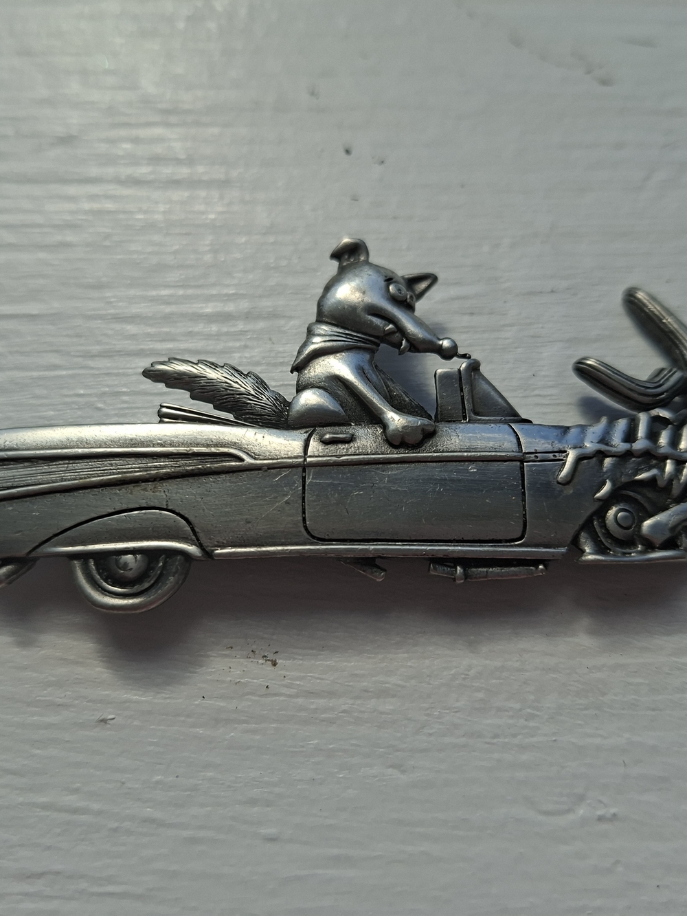 Vintage Silvertone Fox Driving Car JJ Brooch